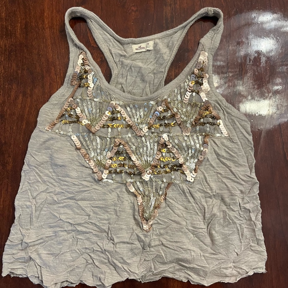 Hollister Light Brown Tank Top with Sequin Accents